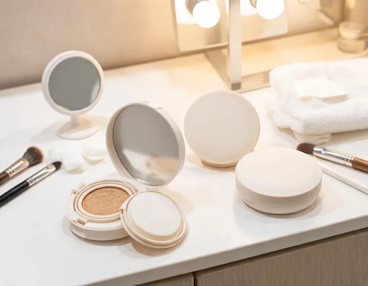 best cushion foundation on a cosmetics bench, illustration only