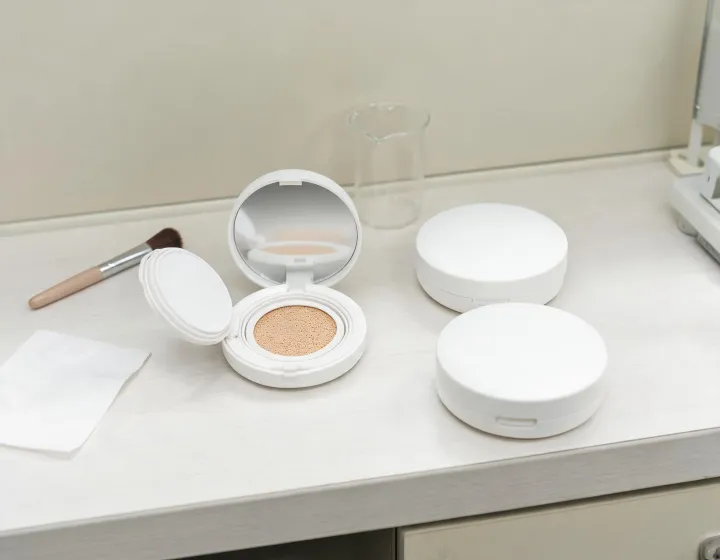 cushion foundation korean on a cosmetics bench, illustration only